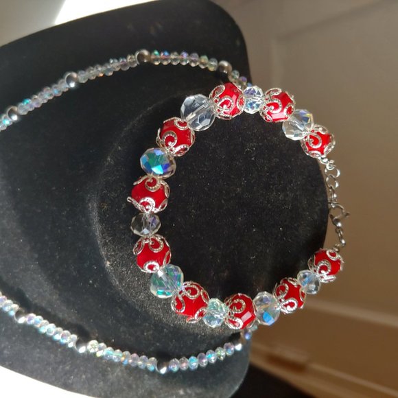 Transparent Glass Cyrstal Beaded Necklace Set - Picture 4 of 9